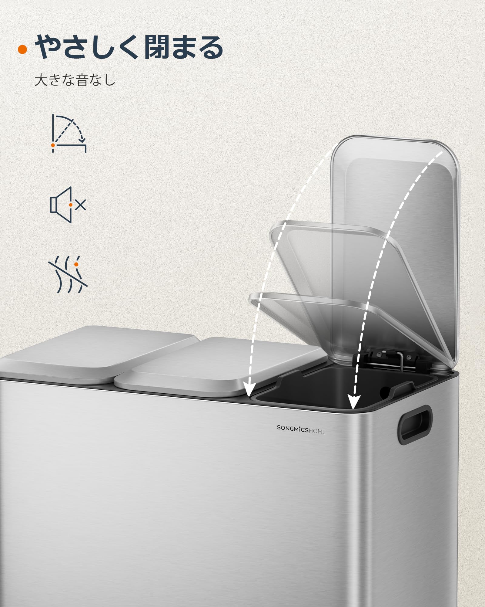 Amazon.co.jp: SONGMICS ゴミ箱 分別 3連 3x15L 横型ダストボックス 蓋